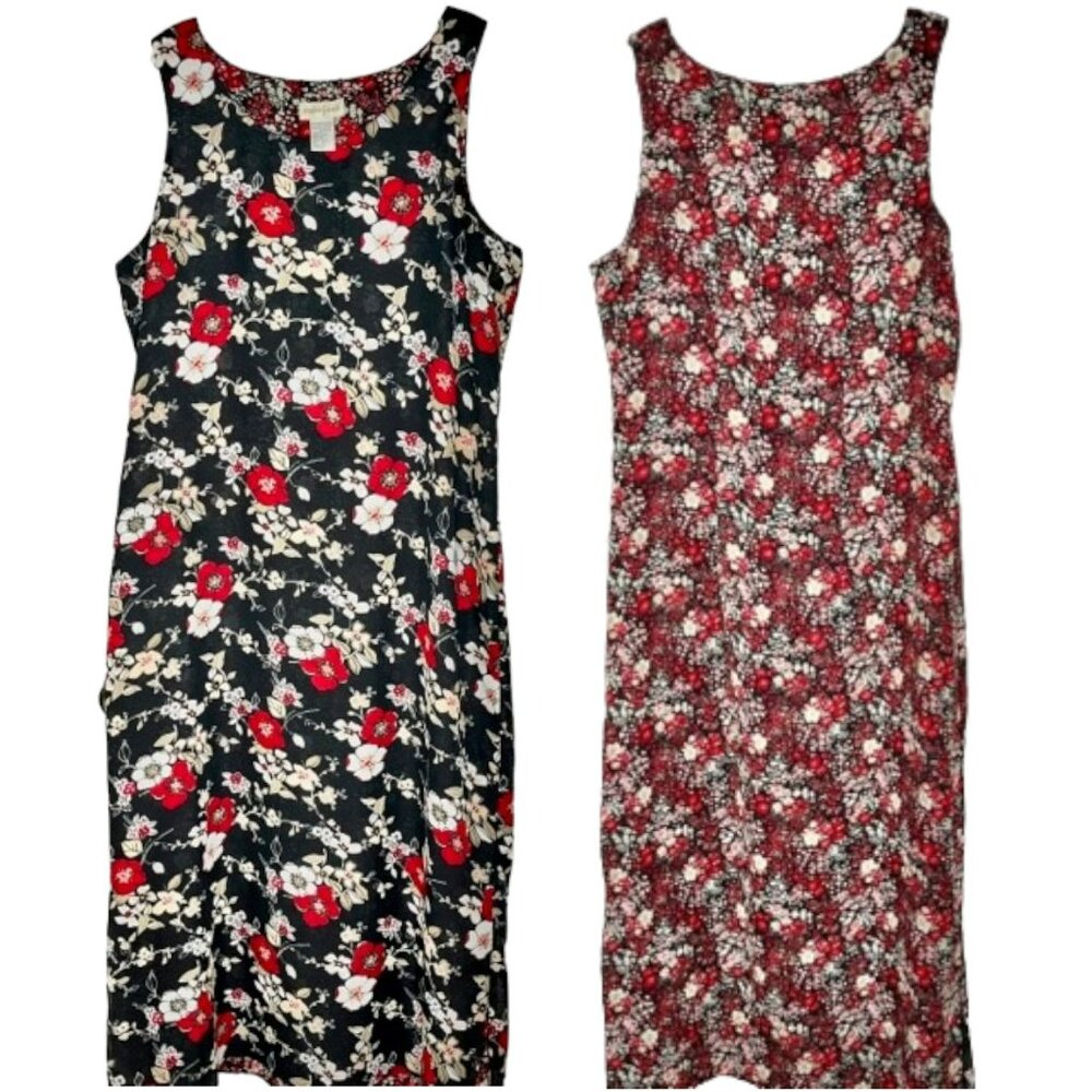 Studio Ease Reversible Maxi Shift Dress Red/White/Blue Florals - Travel - 12